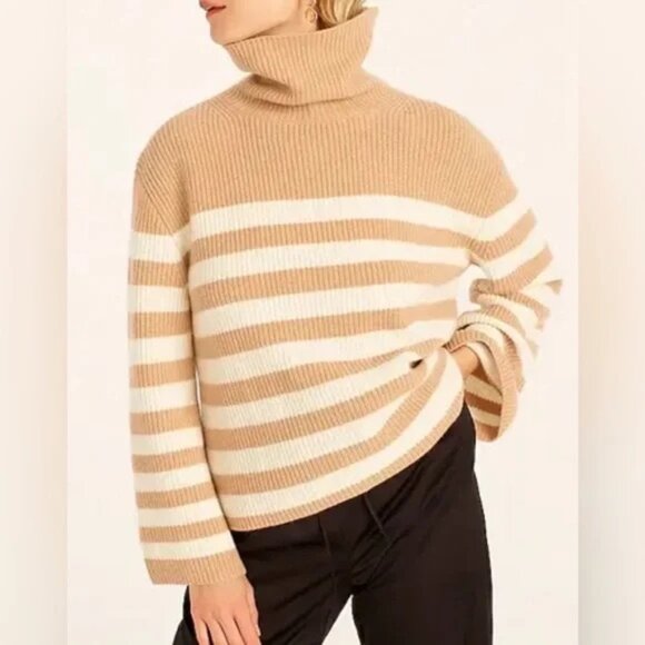 J.Crew Wool & Cashmere Relaxed Turtleneck Sweater – NWT, Almond Stripe - Picture 7 of 7